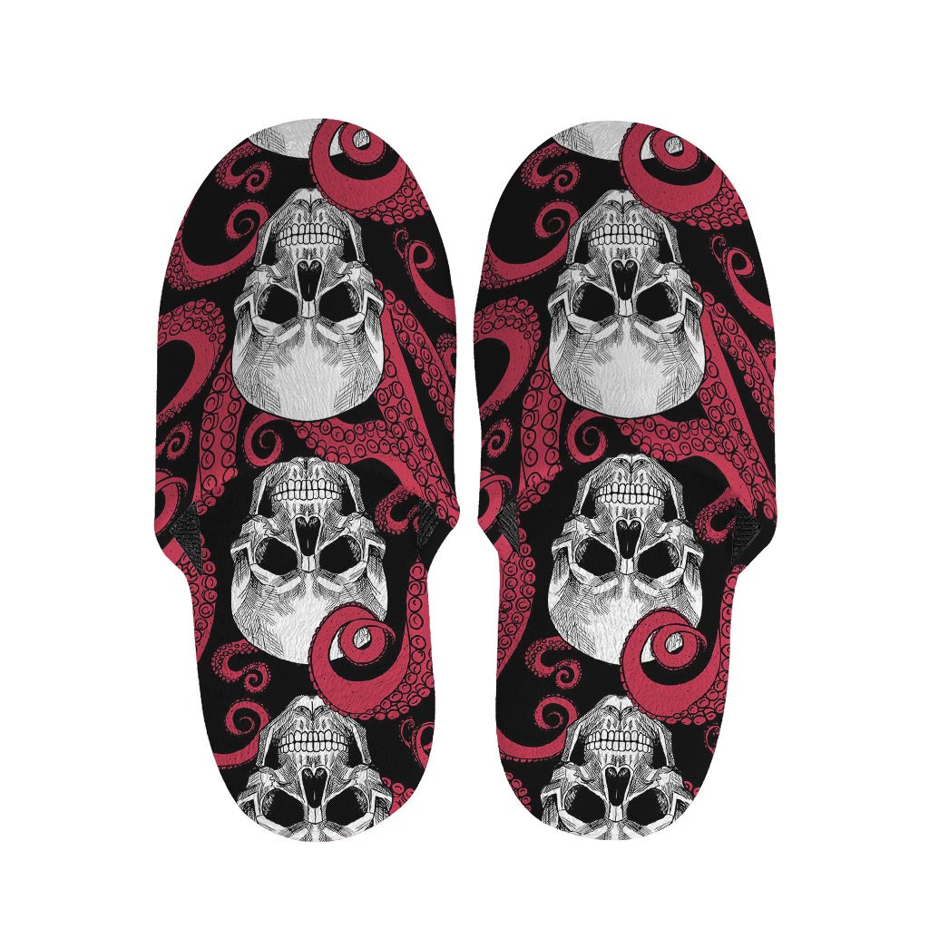 Red Octopus Skull Pattern Print Slippers