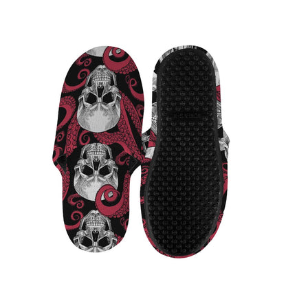 Red Octopus Skull Pattern Print Slippers