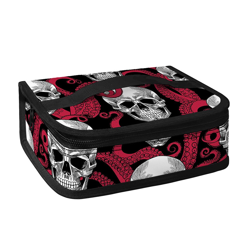 Red Octopus Skull Pattern Print Small Lunch Bag
