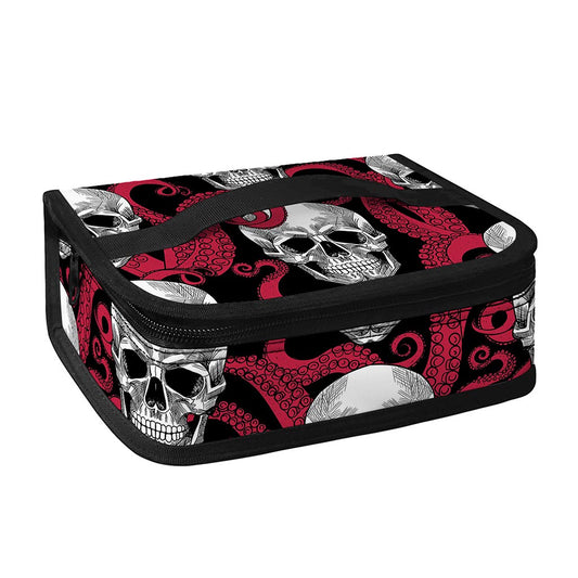 Red Octopus Skull Pattern Print Small Lunch Bag