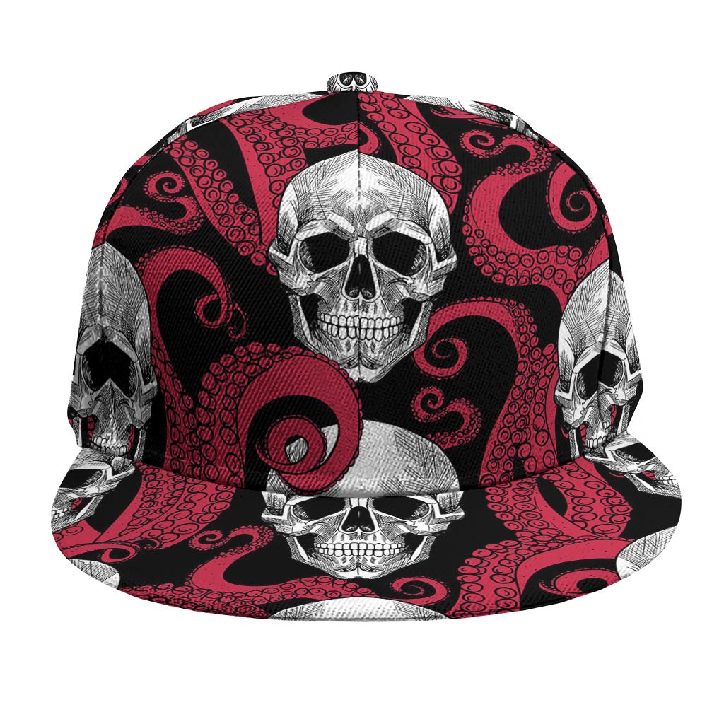 Red Octopus Skull Pattern Print Snapback Cap