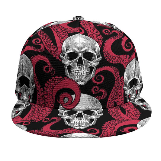 Red Octopus Skull Pattern Print Snapback Cap