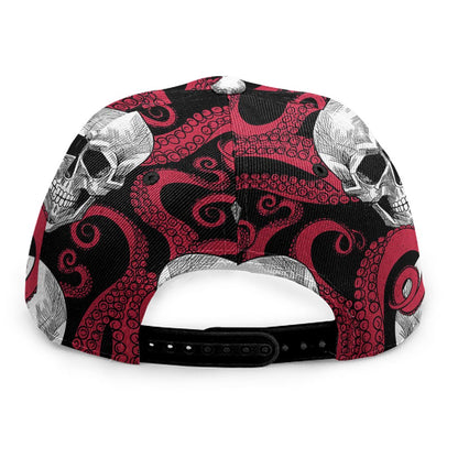 Red Octopus Skull Pattern Print Snapback Cap