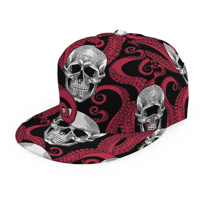 Red Octopus Skull Pattern Print Snapback Cap