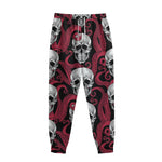 Red Octopus Skull Pattern Print Sweatpants
