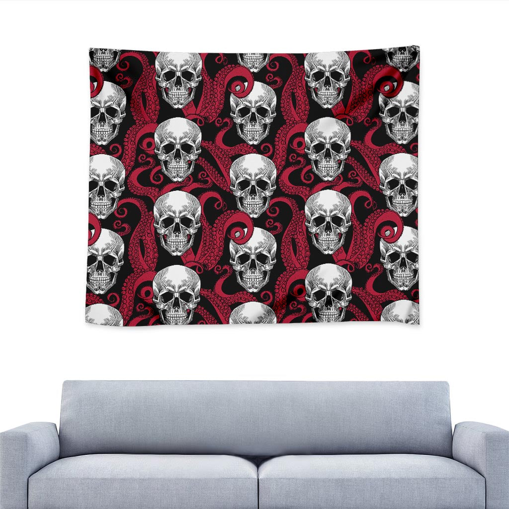 Red Octopus Skull Pattern Print Tapestry