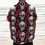 Red Octopus Skull Pattern Print Textured Short Sleeve Shirt
