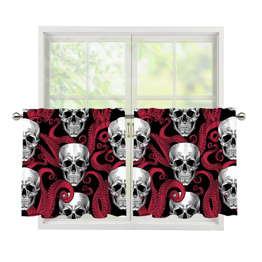 Red Octopus Skull Pattern Print Tier Curtains