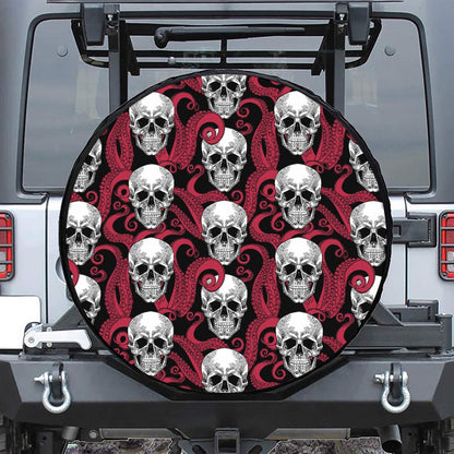 Red Octopus Skull Pattern Print Tire Cover