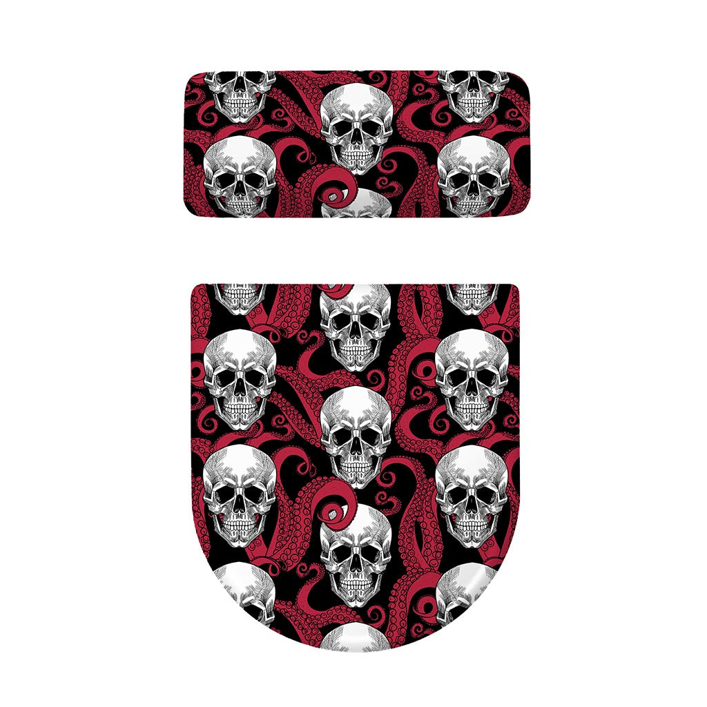 Red Octopus Skull Pattern Print Toilet Lid And Tank Cover Set