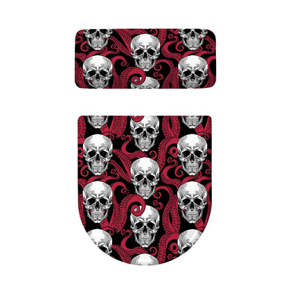 Red Octopus Skull Pattern Print Toilet Lid And Tank Cover Set