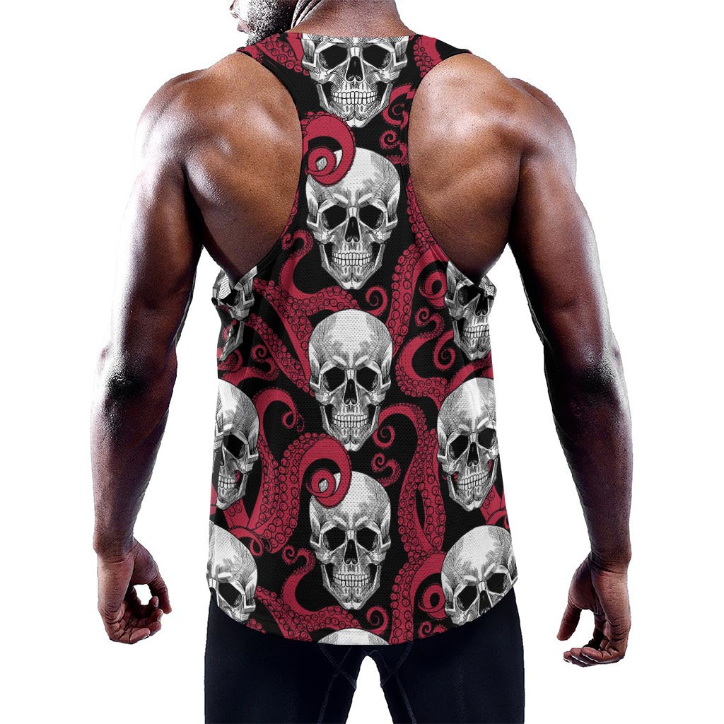 Red Octopus Skull Pattern Print Training Tank Top