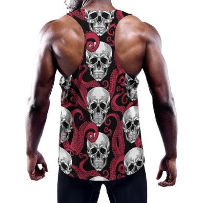 Red Octopus Skull Pattern Print Training Tank Top