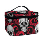 Red Octopus Skull Pattern Print Travel Makeup Bag