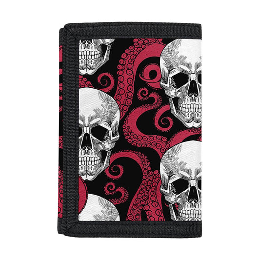 Red Octopus Skull Pattern Print Trifold Wallet