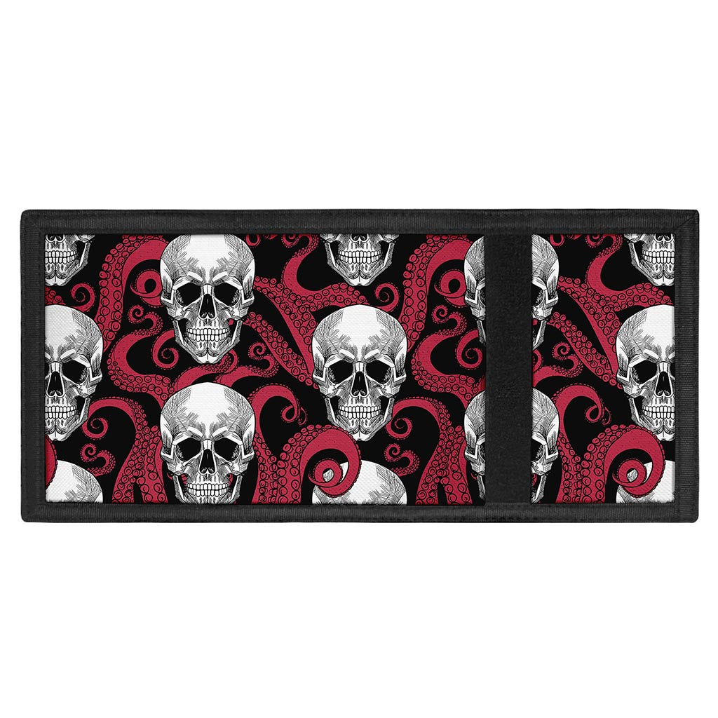 Red Octopus Skull Pattern Print Trifold Wallet