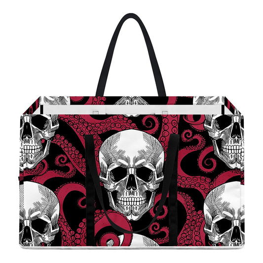 Red Octopus Skull Pattern Print Utility Tote Bag