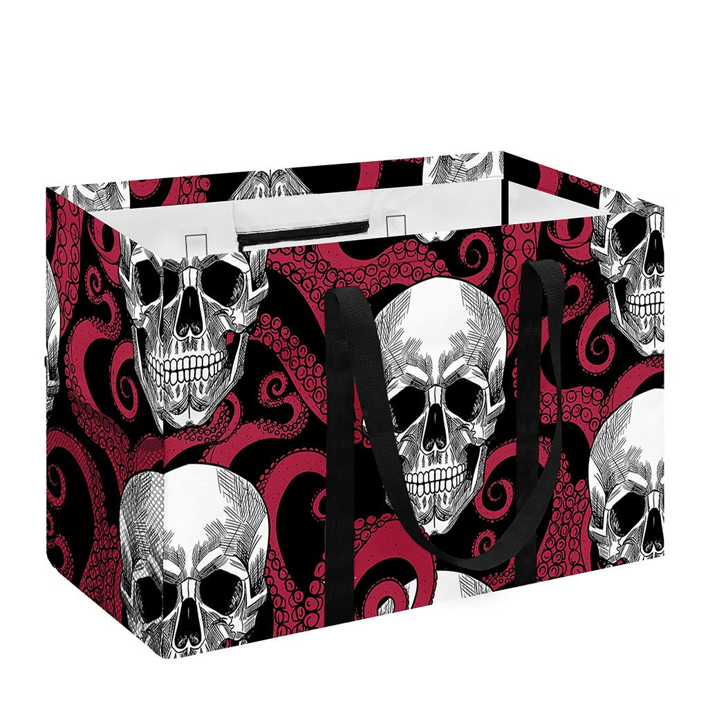 Red Octopus Skull Pattern Print Utility Tote Bag
