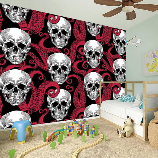 Red Octopus Skull Pattern Print Wall Sticker