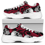 Red Octopus Skull Pattern Print White Chunky Shoes