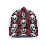 Red Octopus Skull Pattern Print White Mesh Trucker Cap