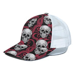 Red Octopus Skull Pattern Print White Mesh Trucker Cap