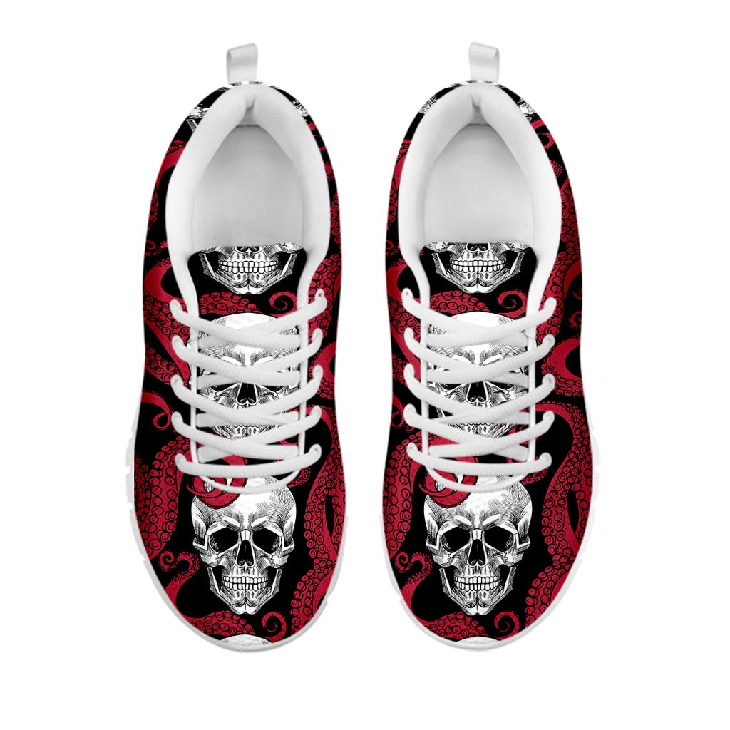 Red Octopus Skull Pattern Print White Running Shoes