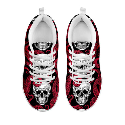 Red Octopus Skull Pattern Print White Running Shoes