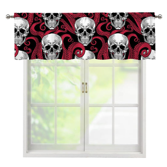 Red Octopus Skull Pattern Print Window Valance