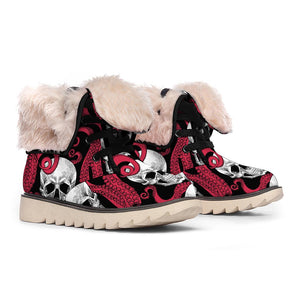 Red Octopus Skull Pattern Print Winter Boots