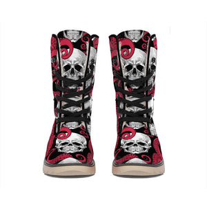 Red Octopus Skull Pattern Print Winter Boots