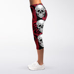 Red Octopus Skull Pattern Print Women's Capri Leggings