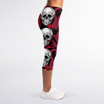 Red Octopus Skull Pattern Print Women's Capri Leggings