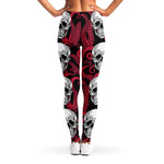 Red Octopus Skull Pattern Print Women's Leggings