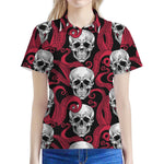 Red Octopus Skull Pattern Print Women's Polo Shirt