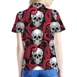 Red Octopus Skull Pattern Print Women's Polo Shirt