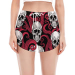 Red Octopus Skull Pattern Print Women's Split Running Shorts