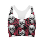 Red Octopus Skull Pattern Print Women's Sports Bra