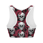 Red Octopus Skull Pattern Print Women's Sports Bra