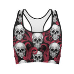 Red Octopus Skull Pattern Print Women's Sports Bra