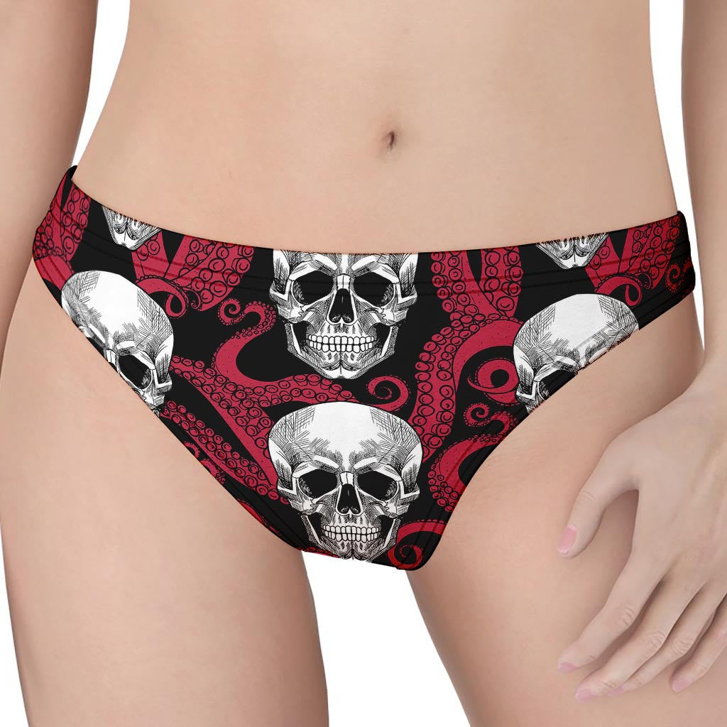 Red Octopus Skull Pattern Print Women's Thong