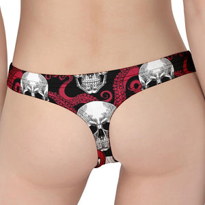 Red Octopus Skull Pattern Print Women's Thong