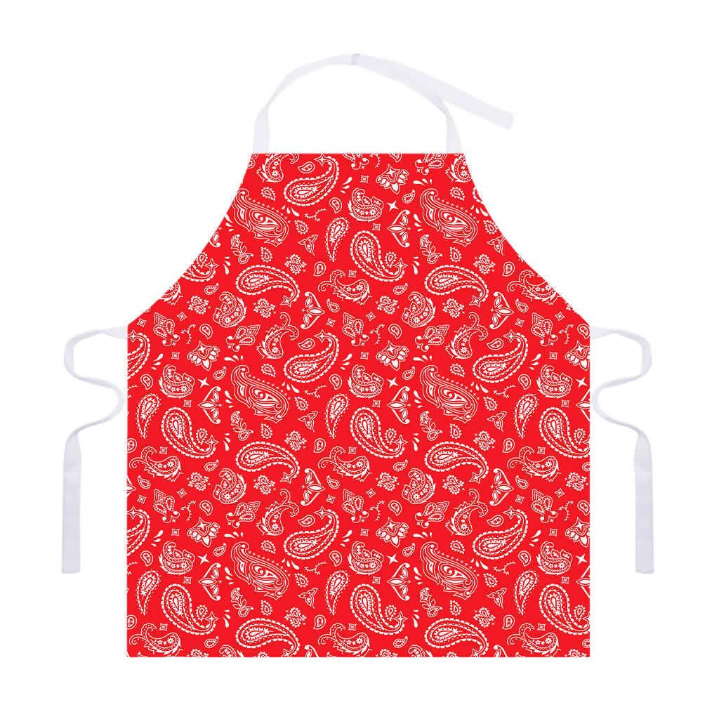 Red Paisley Bandana Pattern Print Adjustable Apron