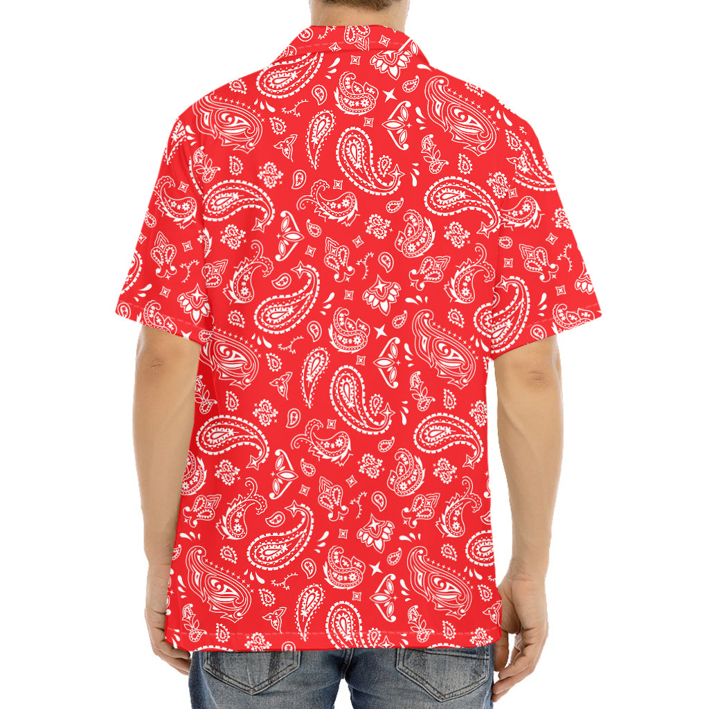 Red Paisley Bandana Pattern Print Aloha Shirt