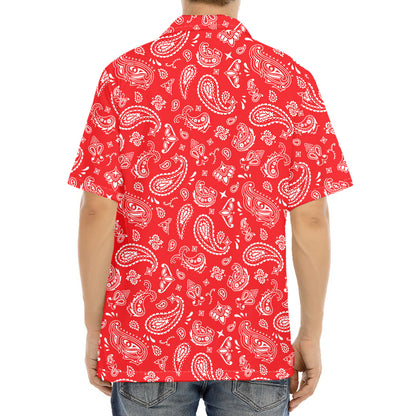 Red Paisley Bandana Pattern Print Aloha Shirt