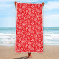 Red Paisley Bandana Pattern Print Beach Towel