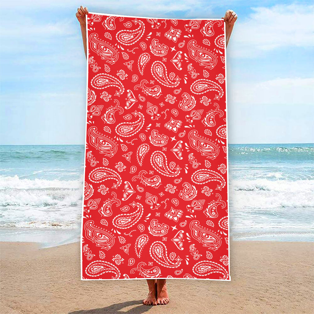 Red Paisley Bandana Pattern Print Beach Towel