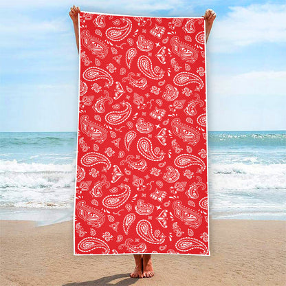 Red Paisley Bandana Pattern Print Beach Towel