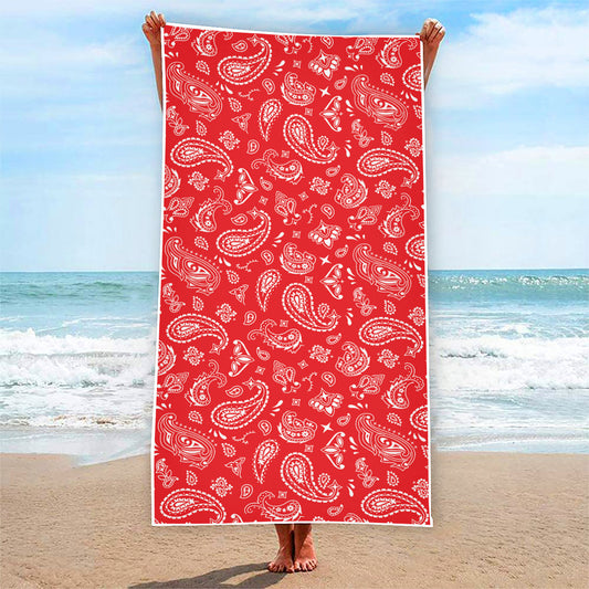 Red Paisley Bandana Pattern Print Beach Towel