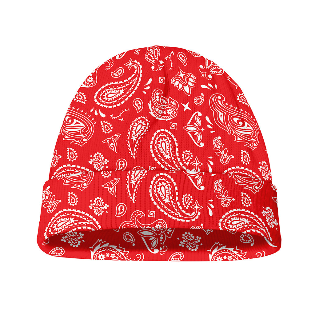 Red Paisley Bandana Pattern Print Beanie